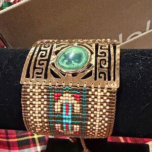 Martha Duran Design Gold and Green Beaded Cuff Bracelet